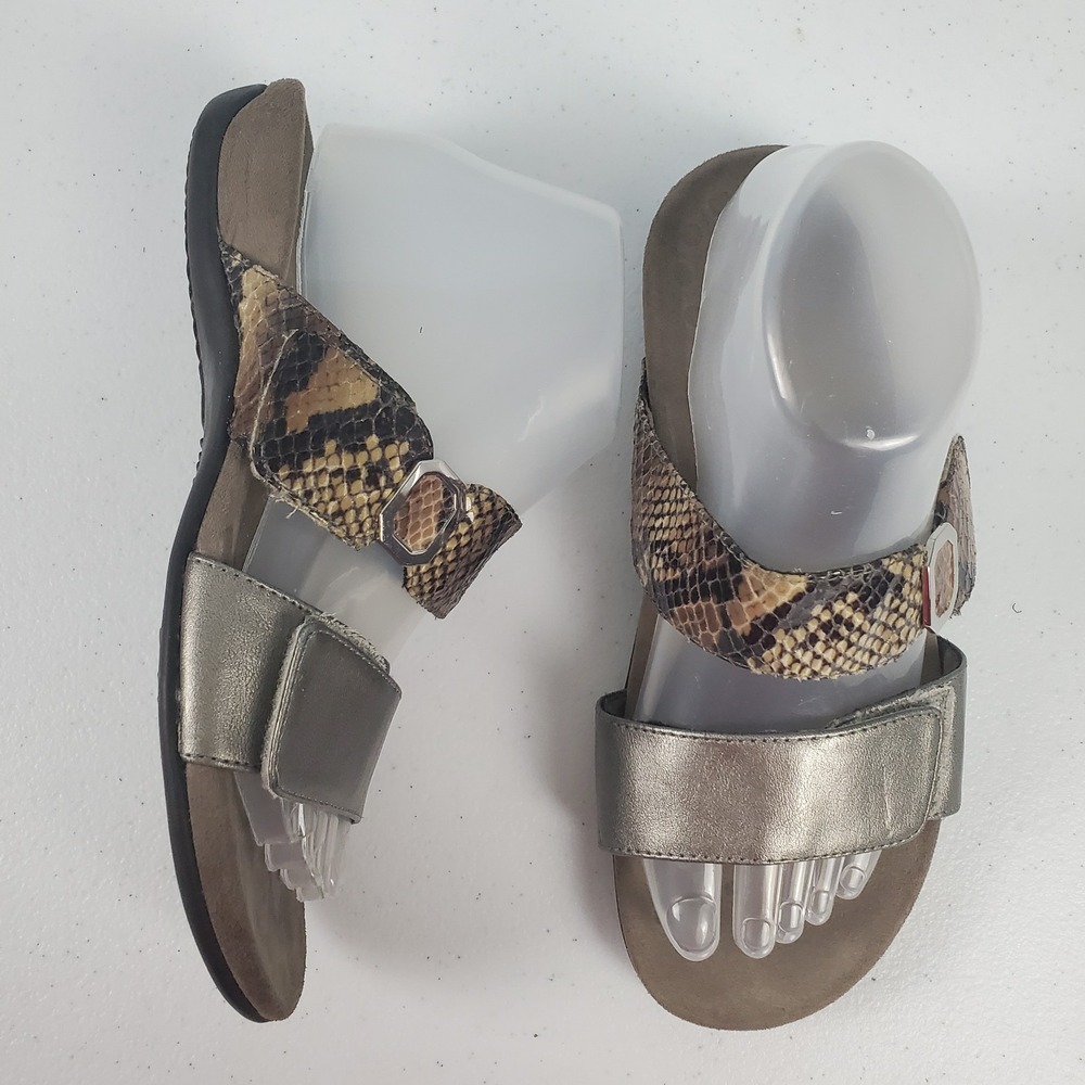Vionic Camila Ortha Heel Sandals Size 7 Double Strap Adjustable‎ Snake Print